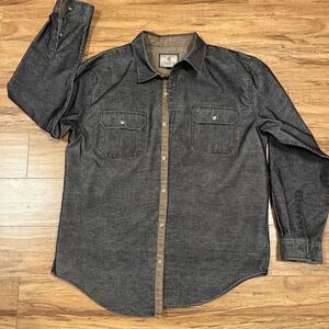 Legendary Whitetails Charcoal Gray Button-Up Corduroy Shirt Size XL  Brown Trim